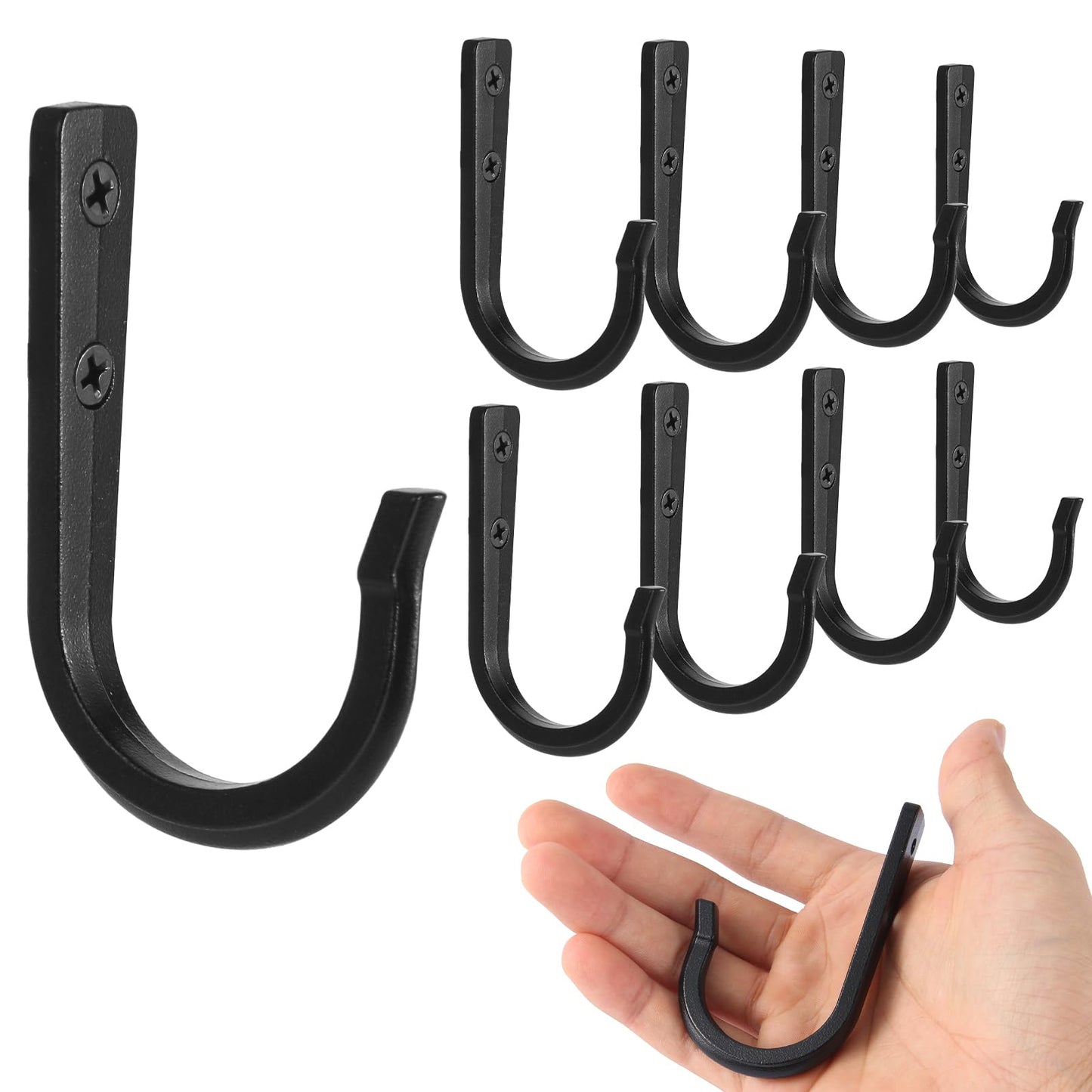 XHIPY Wall Hooks for Hanging Coat/Towel - 50LB Screw in Metal Hanger Wall Mount, for Outdoor, Closet, Door, Bathrooms, for Backpack, Robe, Black 4 Sets