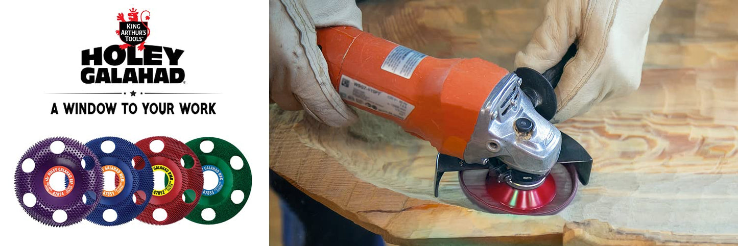 King Arthur's Tools Original and Patented Round Coarse Blue Holey Galahad Tungsten Carbide Disc for Woodworking, Shaping, and Smoothing - Fits most Standard 4 1/2", 115-125mm Angle Grinders #47851 RCB