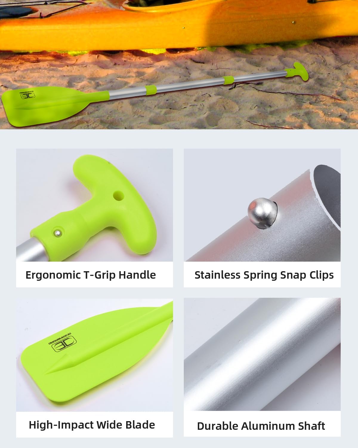 OCEANBROAD Telescoping Emergency Paddle - Adjustable 21''-42'' or 26''-54'' Aluminum Shaft for Kayaking & Canoeing