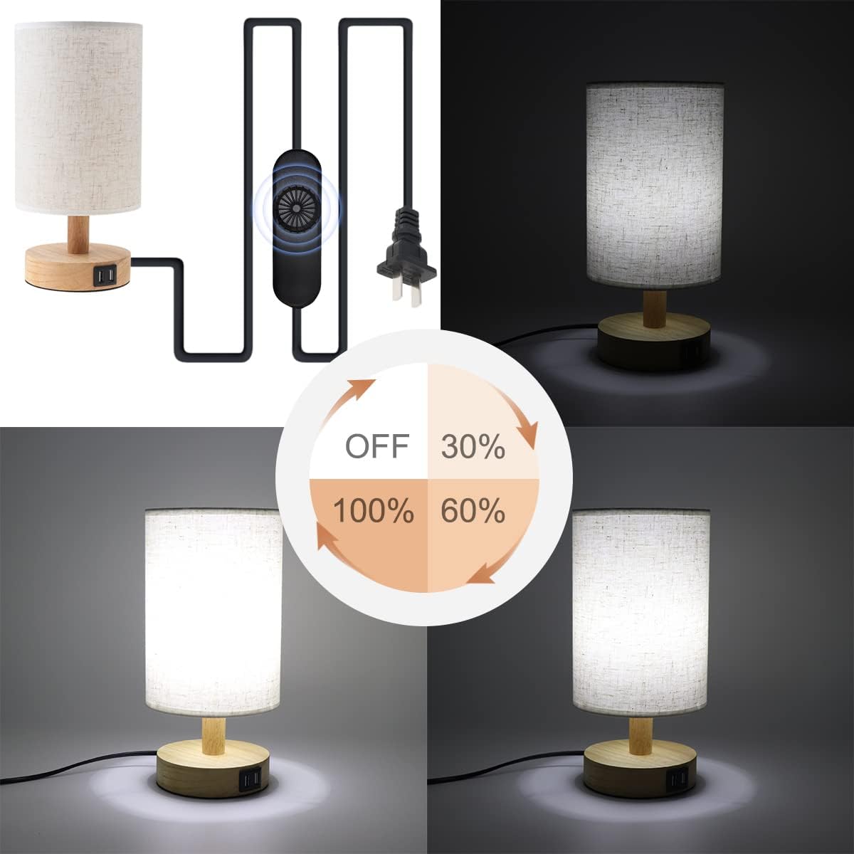 RTNLIT Inline Lamp Dimmer Switch for Lamp Cord, Full Range Rotary Light Dimmer for Floor Lamp, Table Lamp, Dimmable LED, Incandescent, Halogen Bulbs(White)