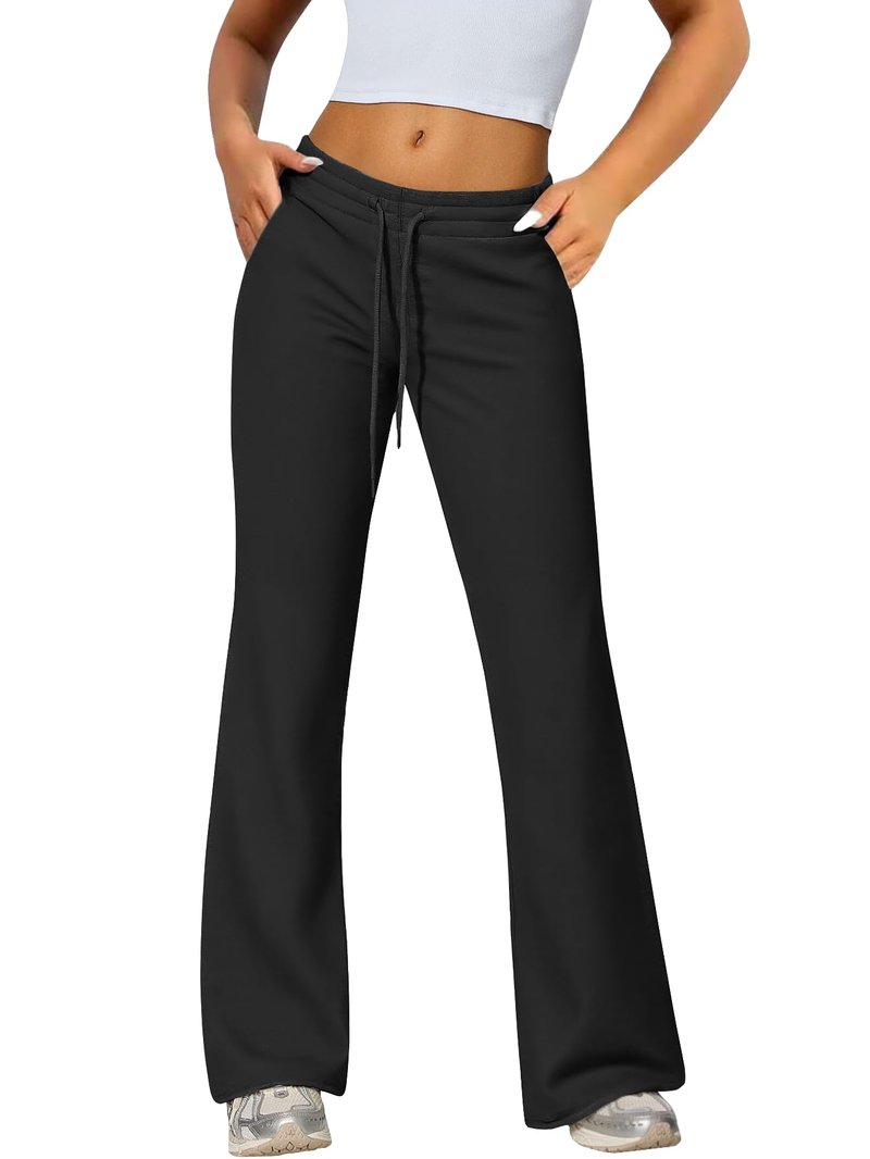 IPMQ Womens Sweatpants Cotton Lounge Pants Wide Leg Drawstring Joggers Fall Athletic Outfits with Pockets 2025 Black