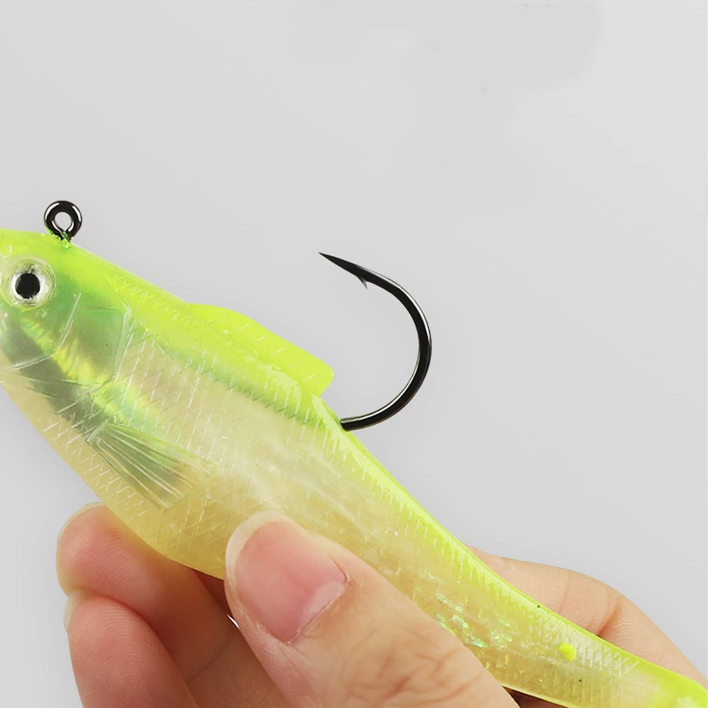 DMSHARK Pre-Rigged Jig Head Paddle Tail Fishing Lures Swim Shad 3PCS 4" 1oz Soft Plastic Swimbait for Freshwater and Saltwater (Pearl RED Eye)