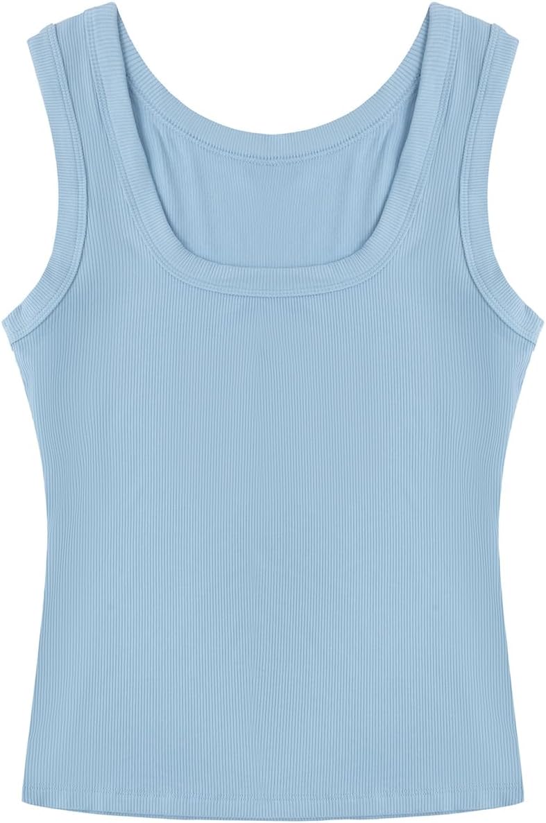 SVALIY Women's Fitted Ribbed Tank Top - Square Neck Sleeveless Shirt | Summer Essential