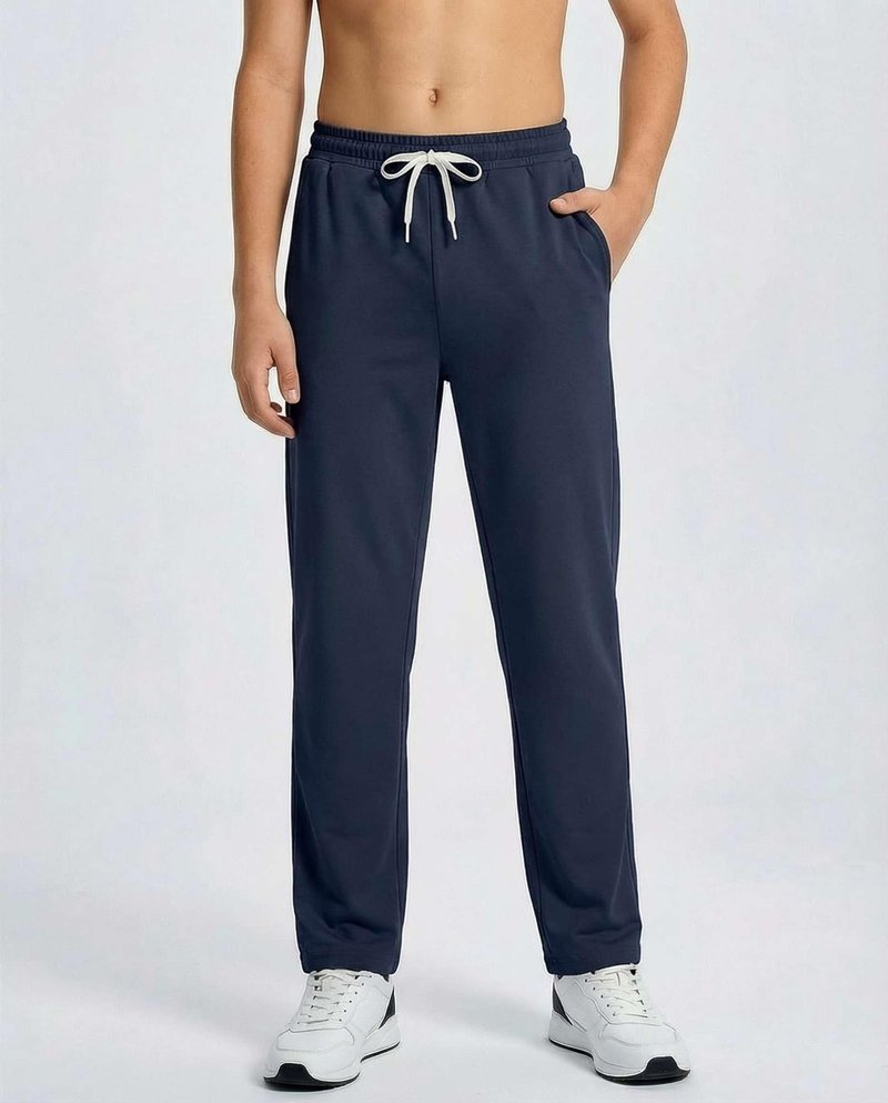 Real Essentials 3 Pack: Boys' French Terry Open Bottom Sweatpants Sweats for School Kids Teens with Pockets- Set 2, L