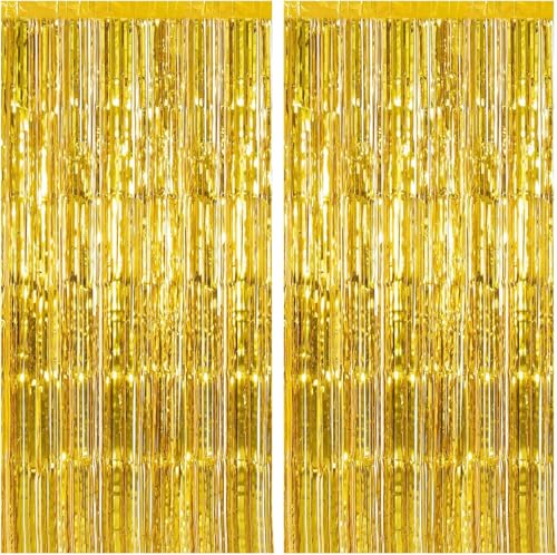Gold Foil Fringe Backdrop - 2 Pack Tinsel Streamers for Party Decorations