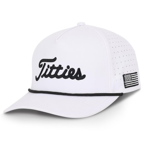 Curves & Clubs Titties Golf Hat - Funny Golf Hat, Titties Hat - Funny American Hat - Men's Gifts (Cotton, White-Black) (White)