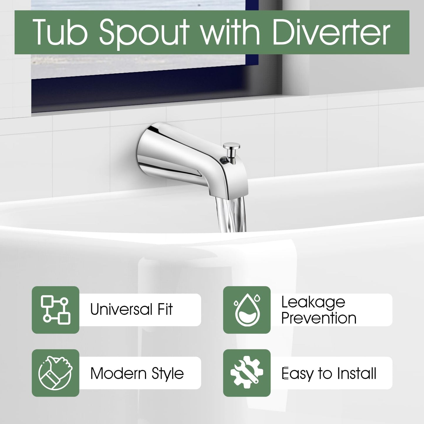 Bathtub Faucet Replacement with Diverter,Easy to Install American Standard Tub Spout for 1/2" Copper Water Tube with Install Tool (Chrome)