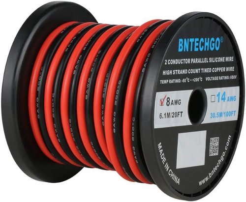 BNTECHGO 8 Gauge Silicone Wire Spool - Flexible Red & Black 20ft High-Temperature 600V for LED Strips