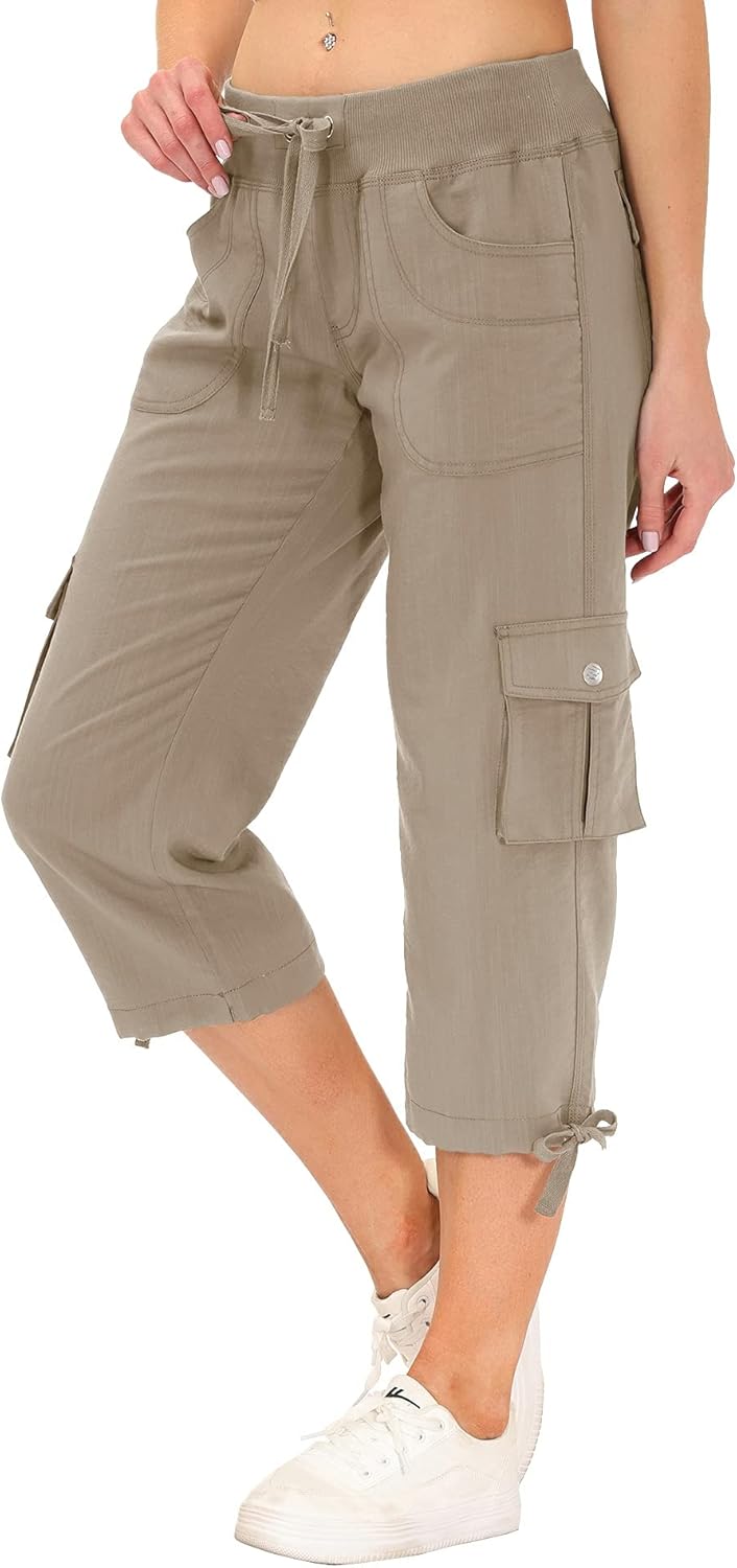 MoFiz Women's Cargo Capris - Lightweight Quick-Dry Hiking Pants with Pockets | Casual Outdoor Comfort
