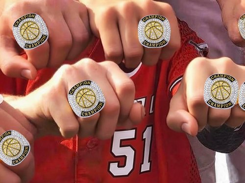 Championship Rings | 12 Pcs Basketball Trophy Set with Display Chains & Stands for League Winners