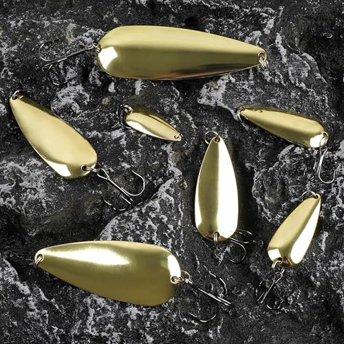 Gold Metal Fishing Spoons Lures Kit - 5pcs, 1/8oz for Trout, Bass & Pike