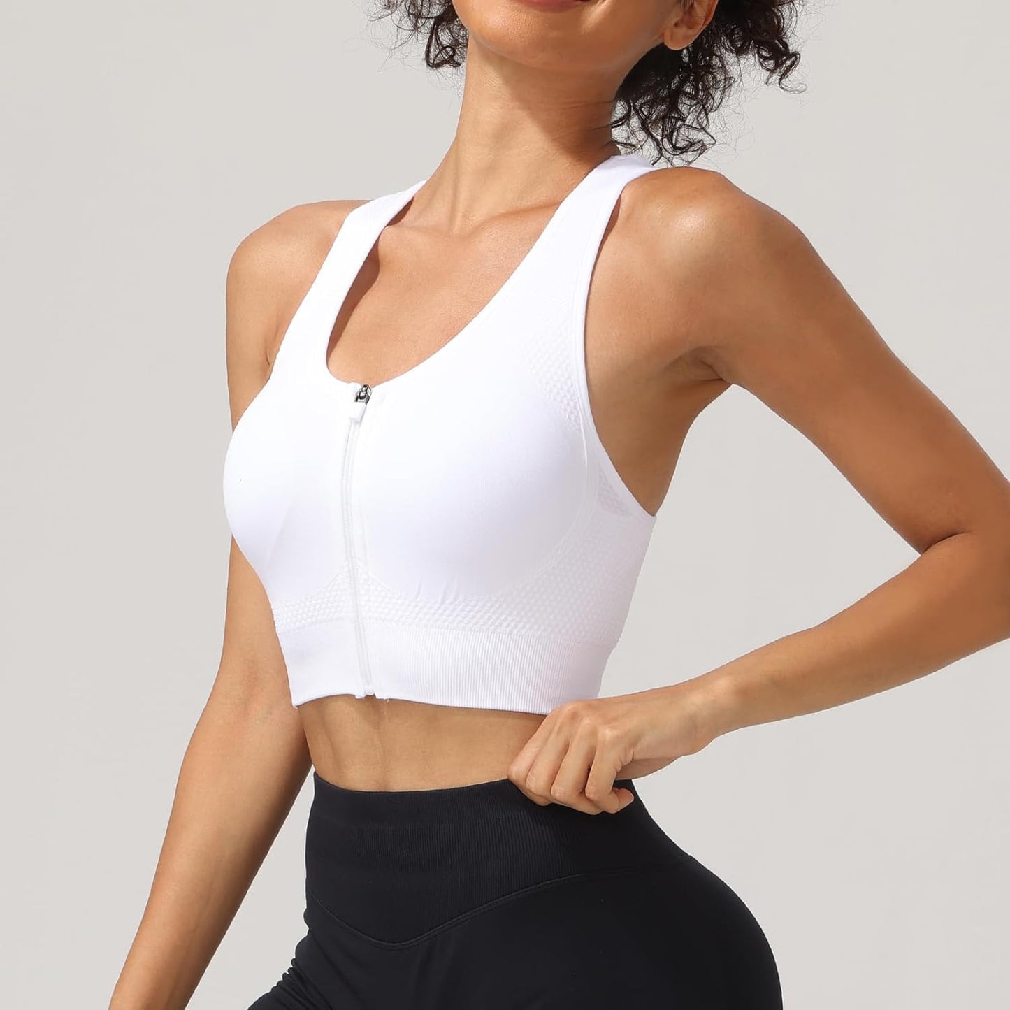 Skiennix Racerback Padded Sports Bra - Medium Support Zipper Front for Women's Workouts