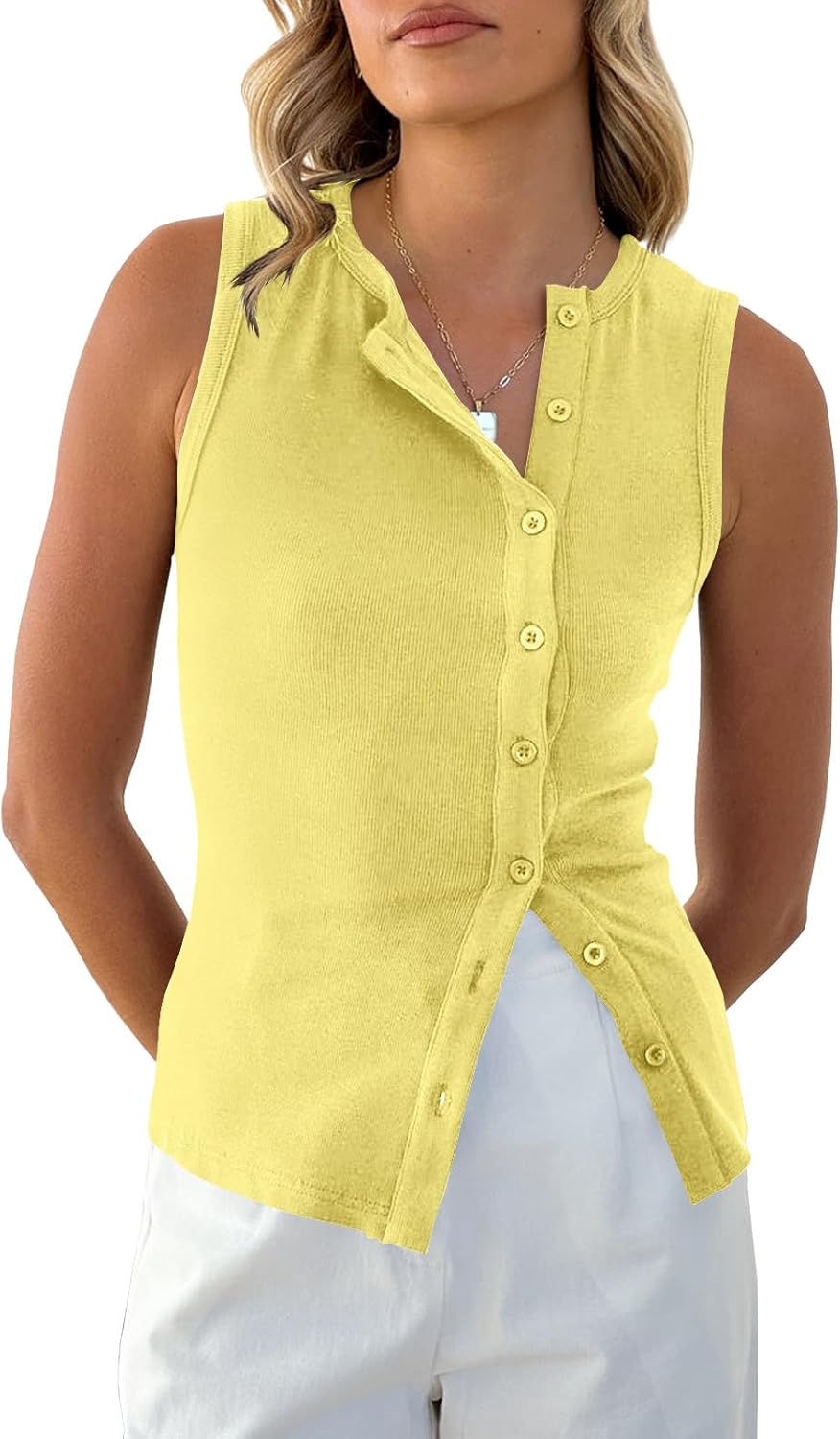 Skiennix Women's Slim Fit Ribbed Tank Top - Stylish Solid Sleeveless Summer Vest