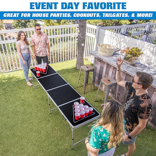 8-Foot Portable Beer Pong Table - Black - Durable & Lightweight