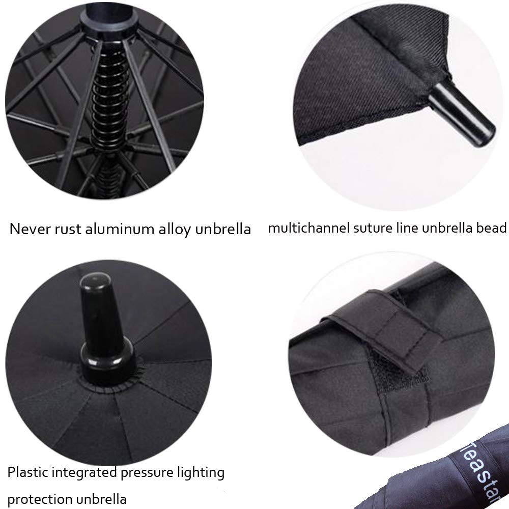 Big Large Umbrella 60 Inch Automatic Open Extra Large Size Strong Windproof Golf Umbrellas Waterproof Sun Rain Stick Foldable Oversized Umbrellas Comfortable Handle for Men Women Family Travel Black