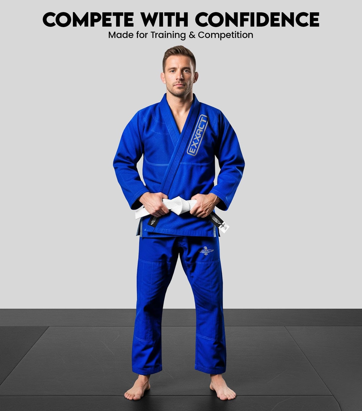 Exxact Sports BJJ Gi Men, Lightweight IBJJF Legal Jiu Jitsu Gi with Preshrunk Fabric & Free Belt for Training & Competition (Black, A5)
