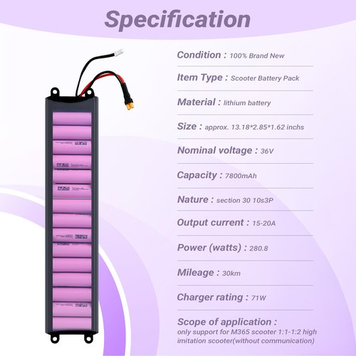 YINCL Battery Pack for Electric Scooter, 7800mah 36V Electric Scooter Battery Compatible with xiaomi M365 1:1-1:2 High Imitation Scooter Without Communication 13.19x2.85x1.65Inch(LxWxH)