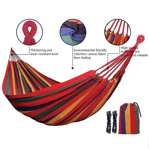 Double Camping Hammock for Outdoor & Indoor Garden, 78.7 * 63.0 in Thickened Polyester-Cotton Canvas, 330lbs Load Capacity, Camping Gear Accessories