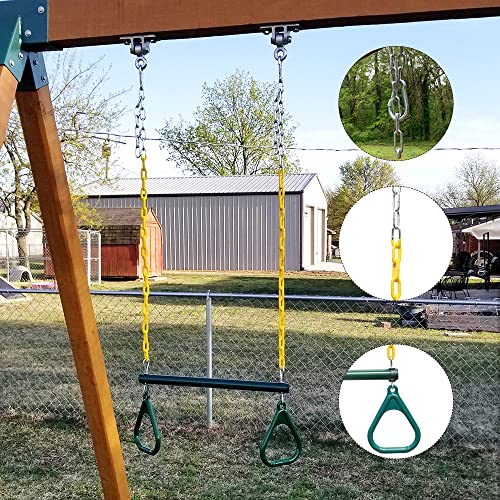 Trapeze Swing Bar with Rings & Heavy Duty Chains - Green