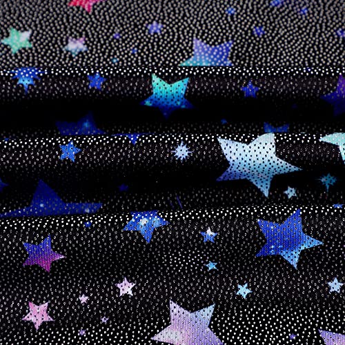 Girls Long Sleeve Sparkly Gymnastics Leotard - Black Fancy Stars 9-10Y