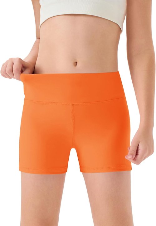 Haloumoning Girls' High-Waisted Athletic Shorts - Comfy Yoga & Dance Biker Shorts for Ages 5-14Y