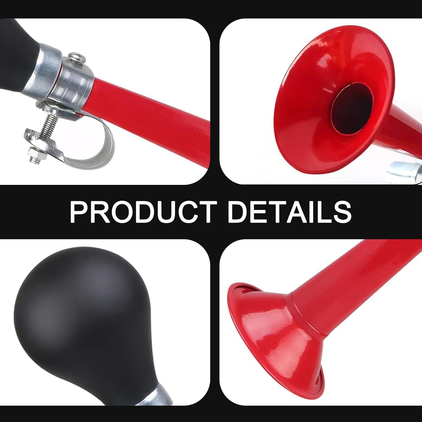 getfay Pack-1 Air Horn with Squeeze Ball, 7.87" x 2.16" Metal Horn Cycling Bell, Cycling Equipment Accessories, Universal for Most Bicycles, Mountain Bike (Red)