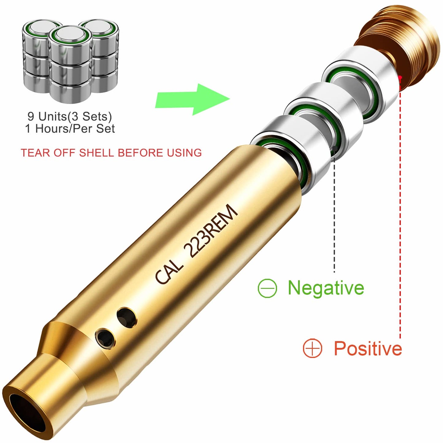 Marmot Bore Sight Cal .223 Rem 5.56mm Boresight 223 Bore Sight NATO Laser Boresighter for Cal 223 556 with 3 Sets of Batteries