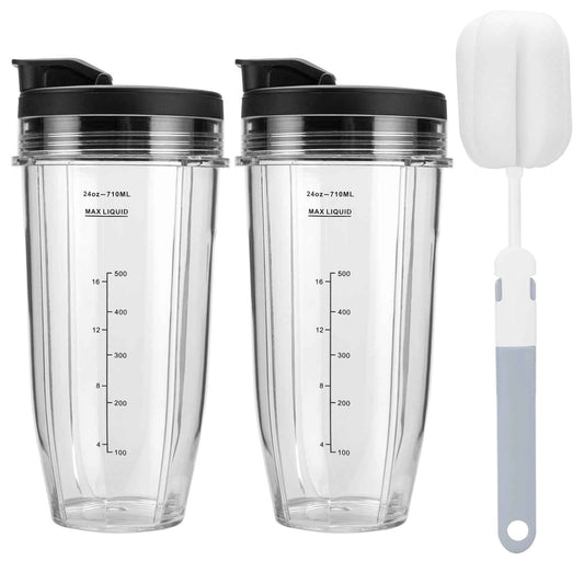 2 Pack Blender Cups Replacement For Ninja,24oz Blender Cups with Sip & Seal Lids Compatible with Ninja BL450 BL456 BL480 BL482 BL640 BL642 BL682 BN401 BN751 BN800 BN801 BL2012 BL2013 SS101 SS151
