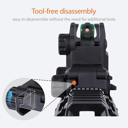 Fiber Optic Sights, Flip Up Sights with Red & Green Fiber Optics Dots, Tool-Free Adjustable Front and Rear Backup Sights for Rapid Transition Flip Up Iron Sights (Black)