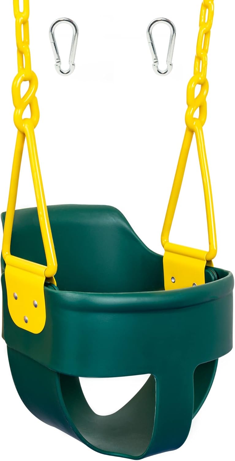 Squirrel Products Premium High Back Toddler Swing Seat - Easy Install with Plastic Coated Chains - Green