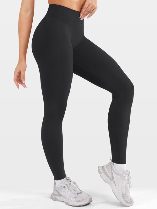 VOYJOY Workout Butt Lifting Leggings for Women Hidden Scrunch Tummy Control Gym Leggings Seamless Yoga Pants Black S