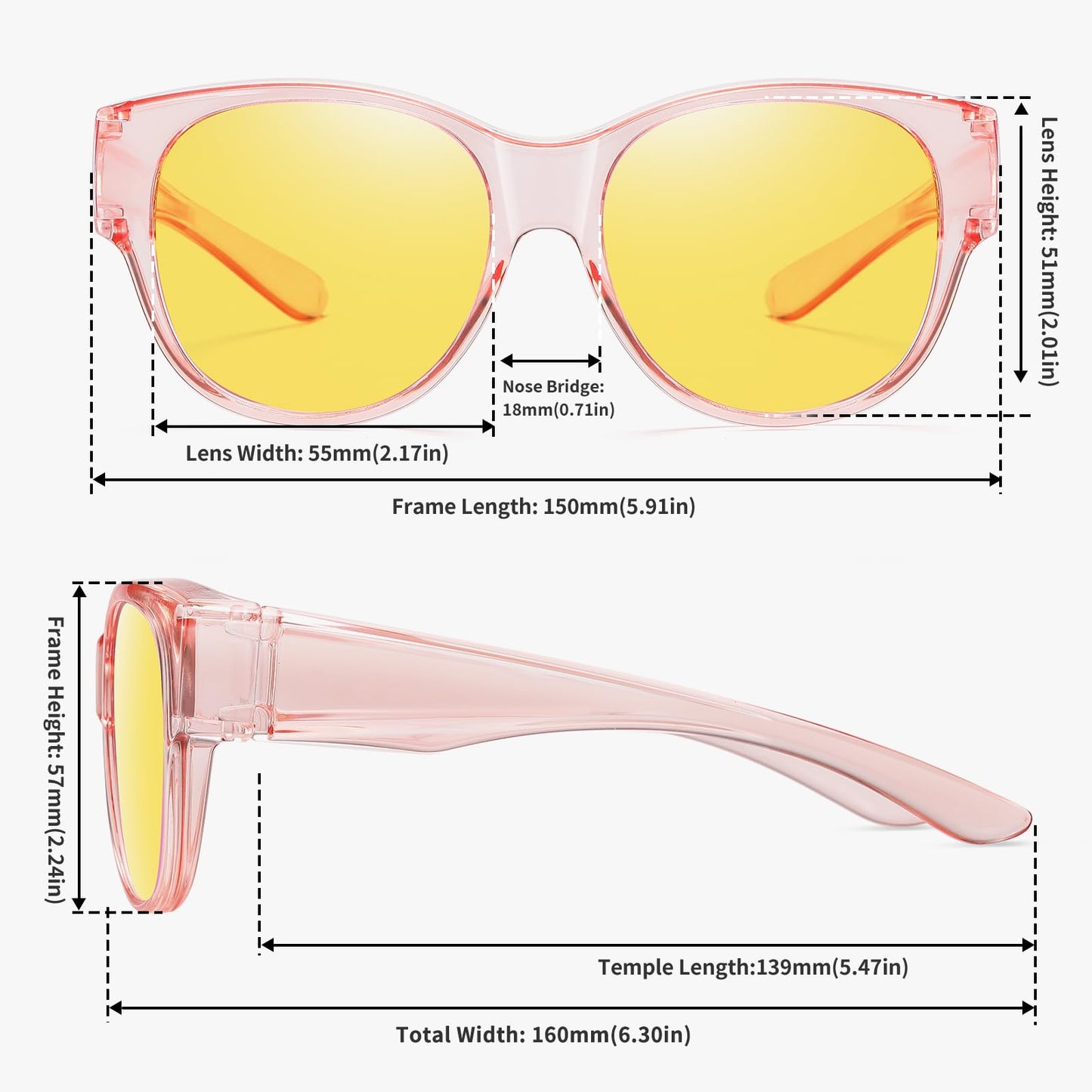 GEGURI Night Vision Driving Glasses Fit Over Glasses Women's Nighttime Eyewear Anti Glare Polarized with Yellow Lens