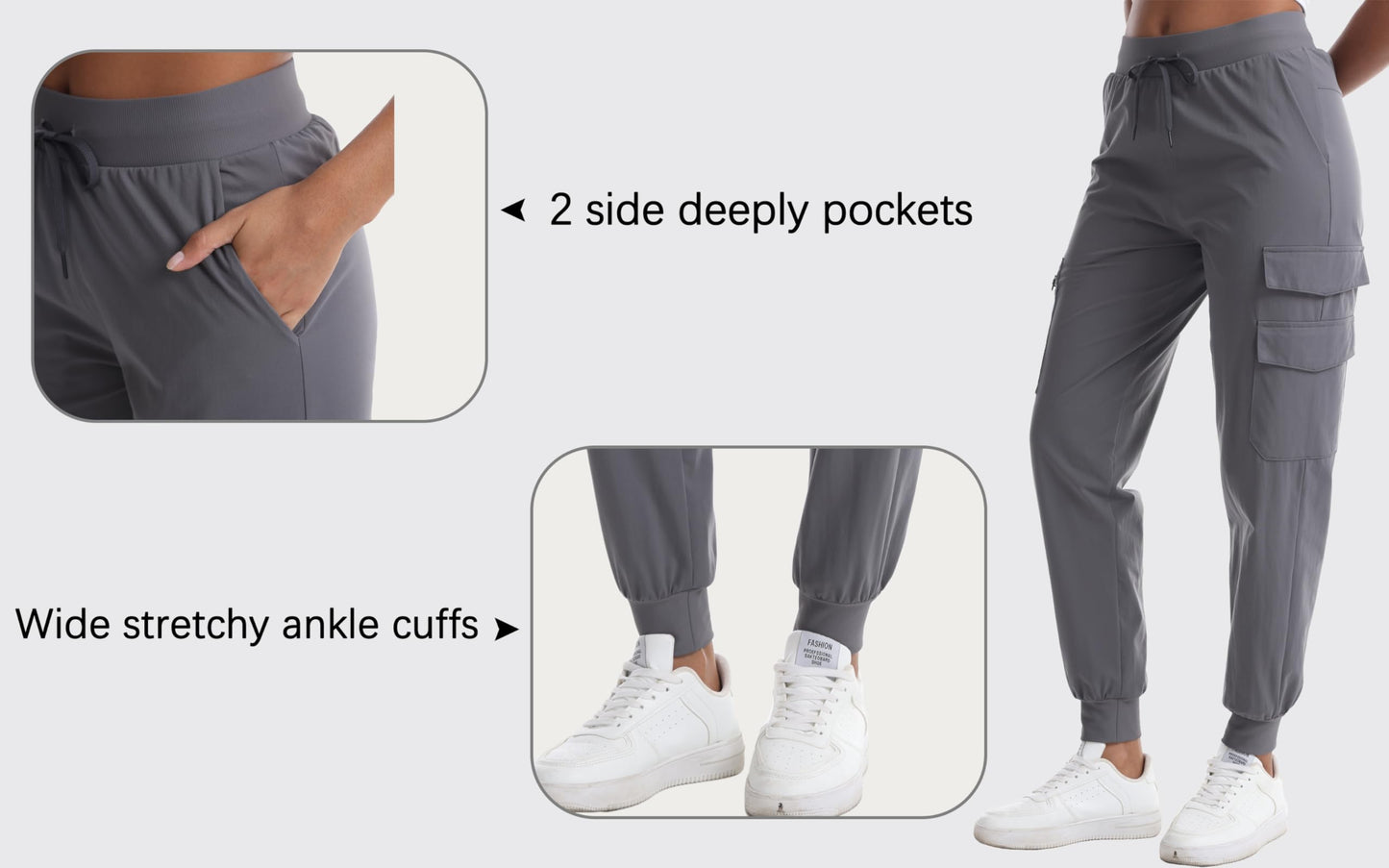 zsenoxaxi Women's Lightweight Hiking Pants - Water Resistant Casual Travel Joggers with Zippered Pockets for Golf Camping(Charcoal Grey,M)