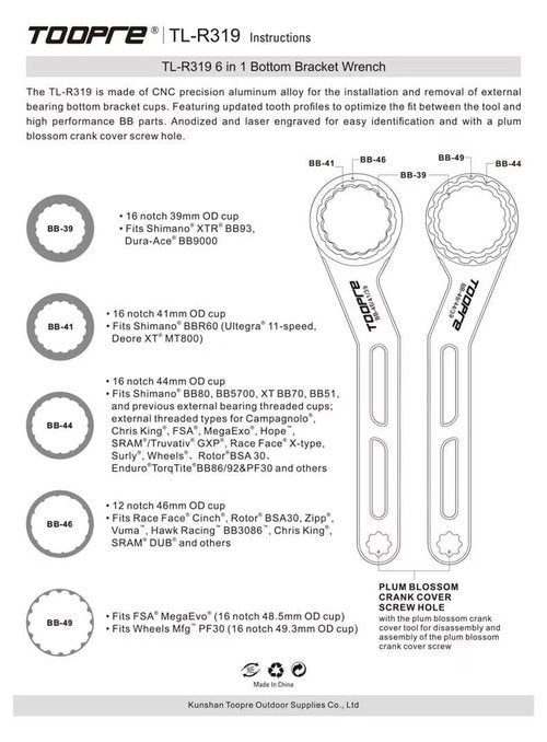 Cyclesavvy 6 in 1 Bike Bottom Bracket Extractor Tool for 12/16-Notch 39/41/44/46/49mm Sram External Cups Lockring and Crank Arm Cap Install Removal Dub External Bearing Cup Removal Install Wrench