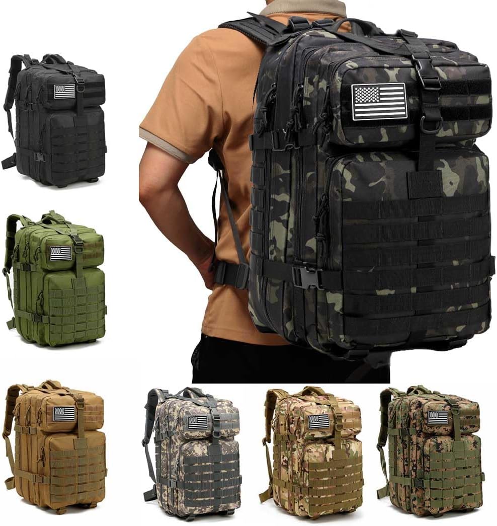 Skiennix Tactical Backpack - 45L Military Gym Bag | Large 3-Day Assault Pack for Camping & Rucking (Black)