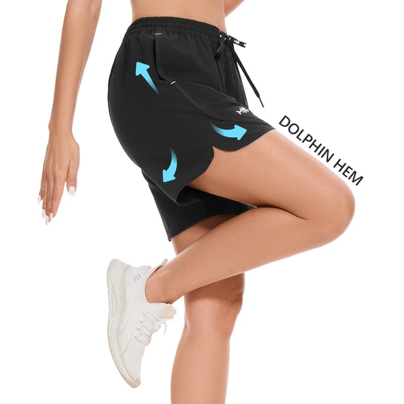 BASSDASH Women’s 5” Fishing Shorts UPF 50+ Water Resistant Quick Dry Athletic Hiking Shorts with Pockets FP05W Black