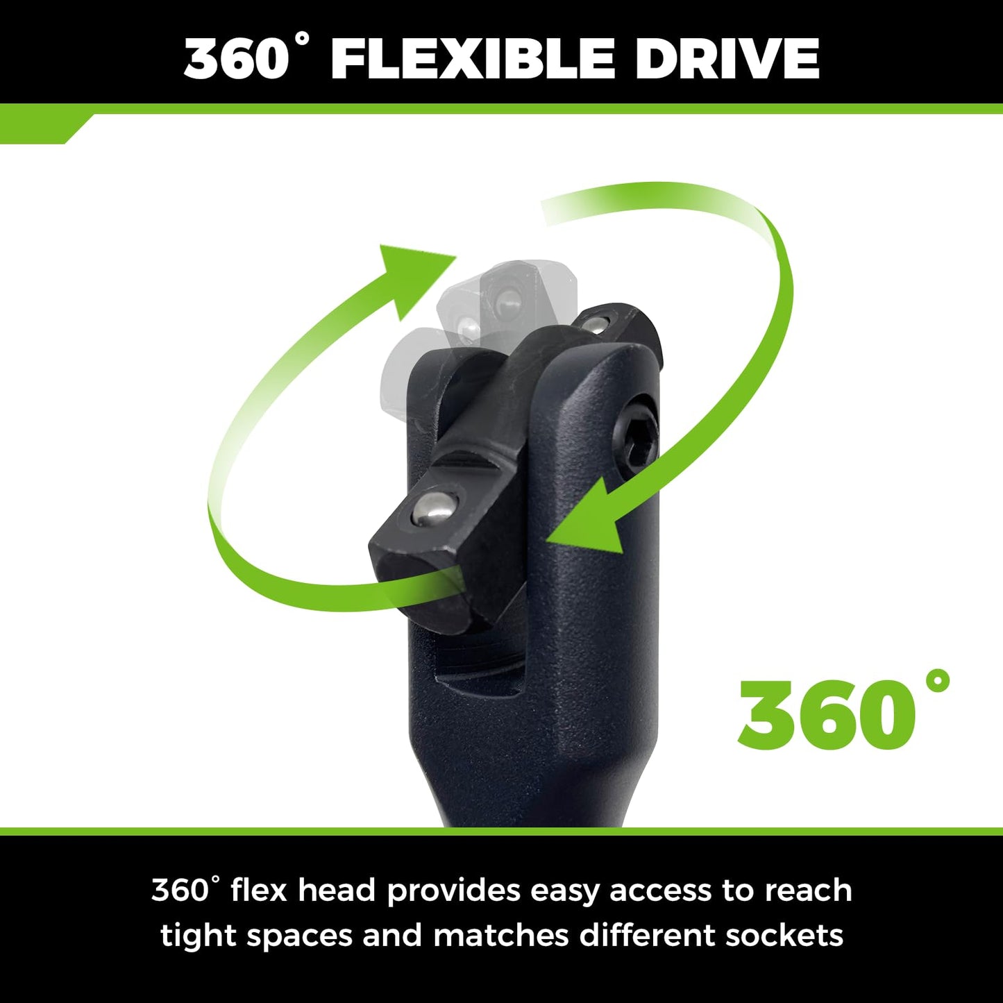 16-inch Dual Drive Breaker Bar, 3/8" & 1/2" Drive, Heavy Duty Breaker Bars with 360° Rotatable Head, Spring-loaded Detent Ball, Premium Chrome Vanadium Steel with Black Powder Coating