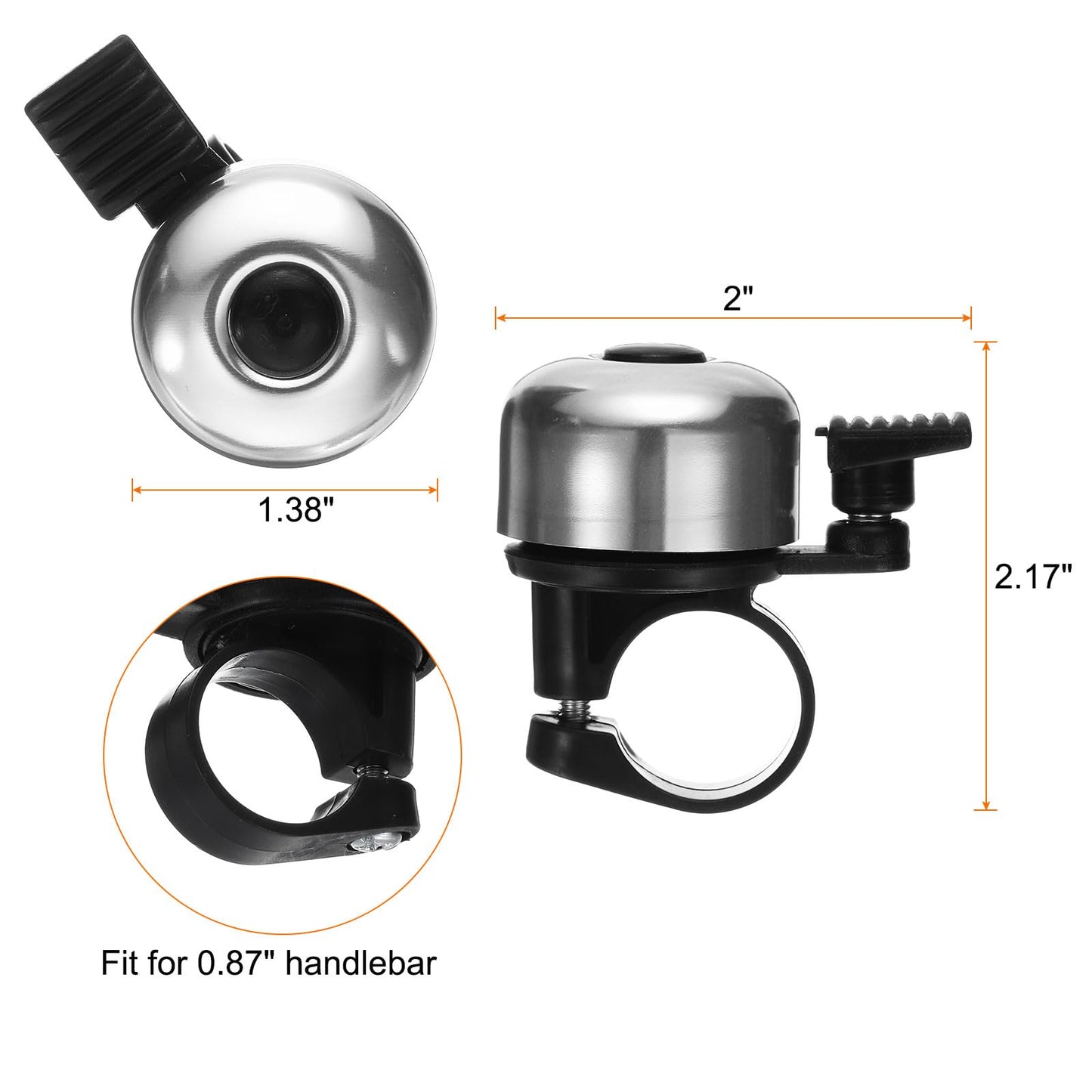 HARFINGTON 2pcs Bike Bell Mini Bicycle Bell with Loud Crisp Clear Sound Bike Ring Bell Aluminum Bike Accessories for Adults Children Road Mountain Bike, Silver Tone