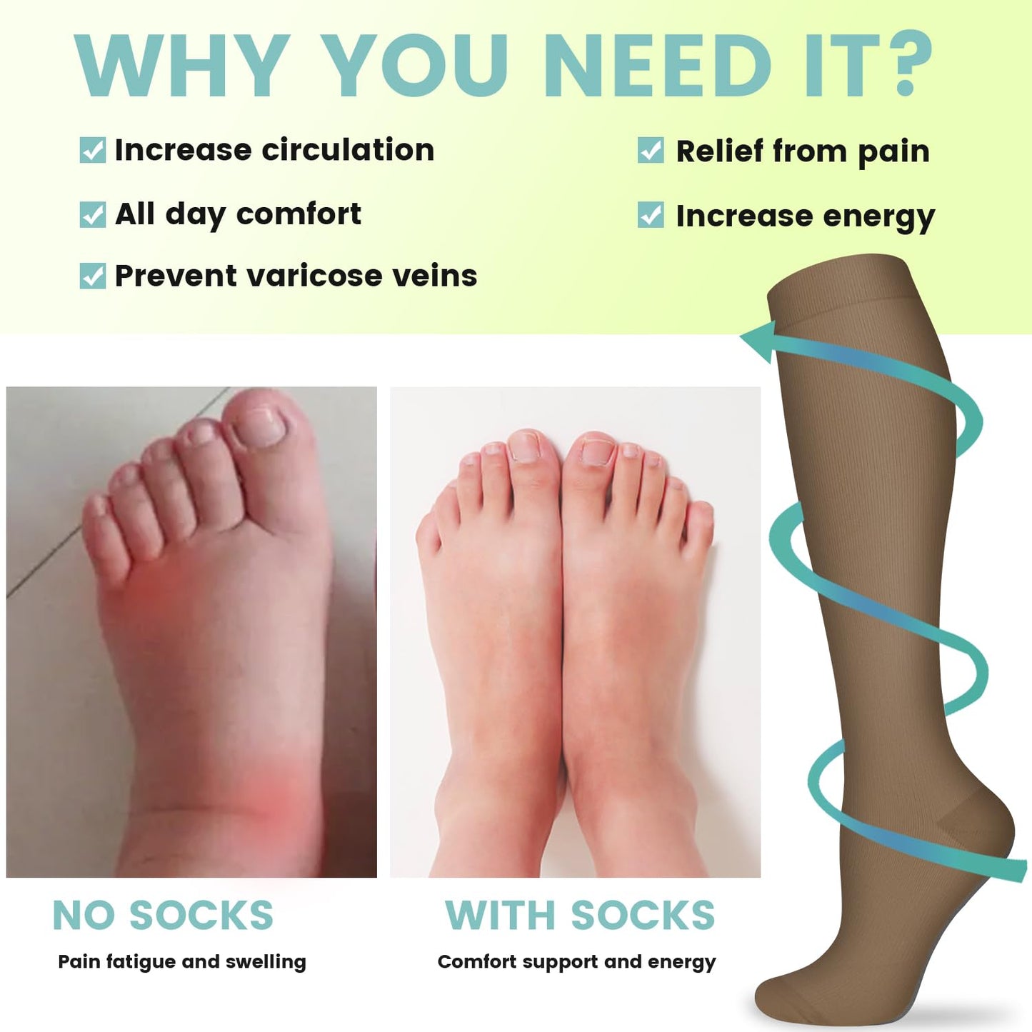 Copper Compression Socks 15-20 mmHg for Men & Women 8 Pairs – Circulation Support for Nurses,Travel,Running,Hiking,Soccer,Gifts,Pregnant,Flying,Knee High Compression Socks(S/M)