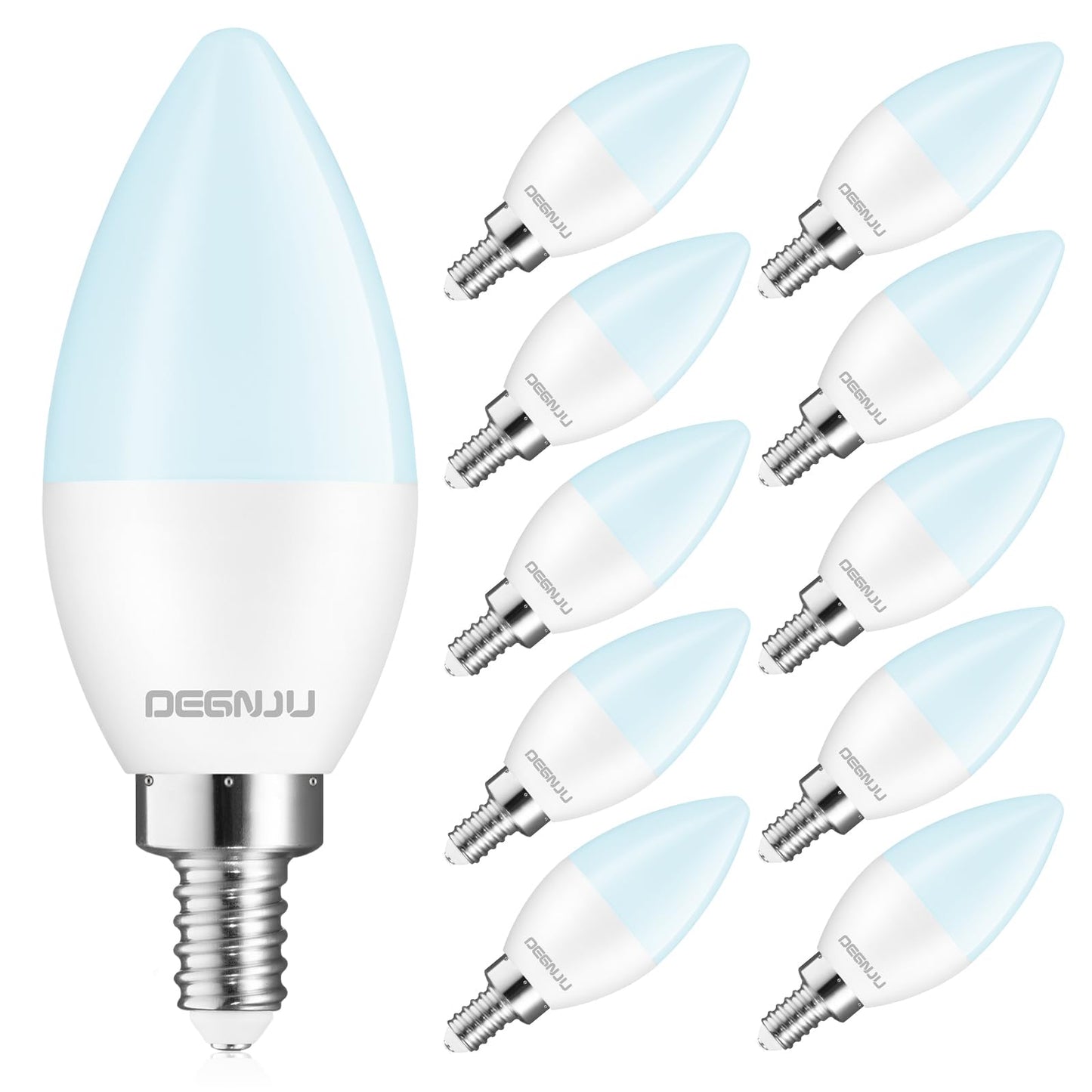 DEGNJU Chandelier Light Bulbs 60 Watt Equivalent, Candelabra LED Light Bulbs, E12 LED Bulb Daylight 5000K, Type b Light Bulb 5.5W, Candelabra Base, 120V, B11 Candle Light Bulb, Non-Dimmable, 10 Pack