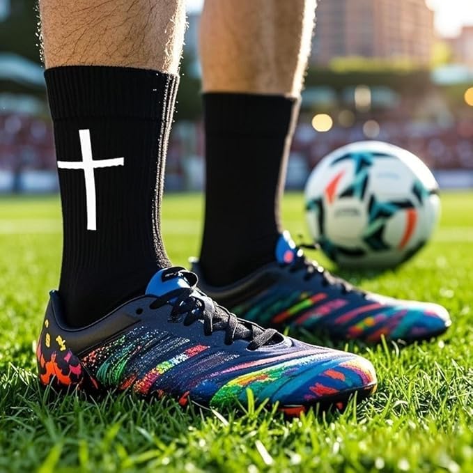 Anti-Slip Soccer Socks - Grip Sports Socks - Matthew 19:26 Black