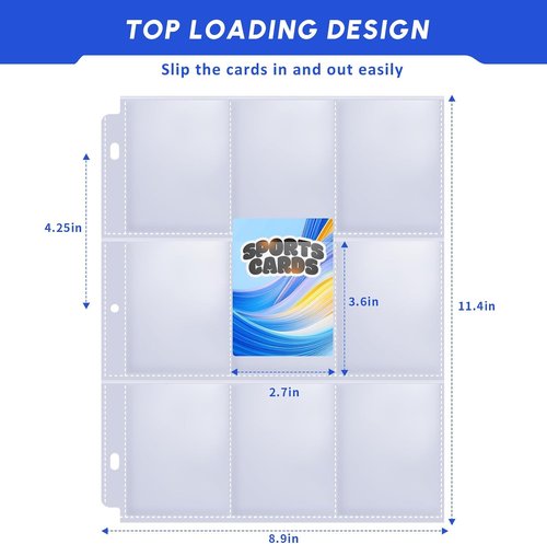 9 Pocket Trading Card Sleeve Pages by [Brand Name] - 80 Pack Page Protectors for 3 Ring Binders | Ideal for Sports & Game Cards