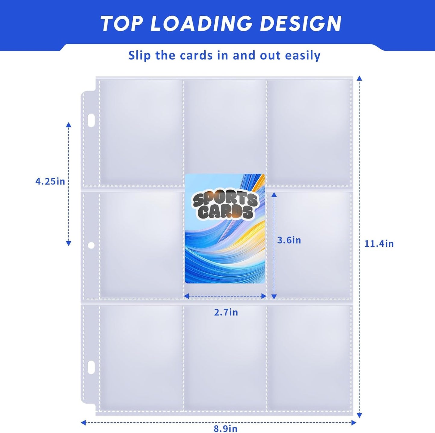 Skiennix 200-Pack Trading Card Sleeves - 9 Pocket Page Protectors for 3-Ring Binders | Ideal for Sports Cards