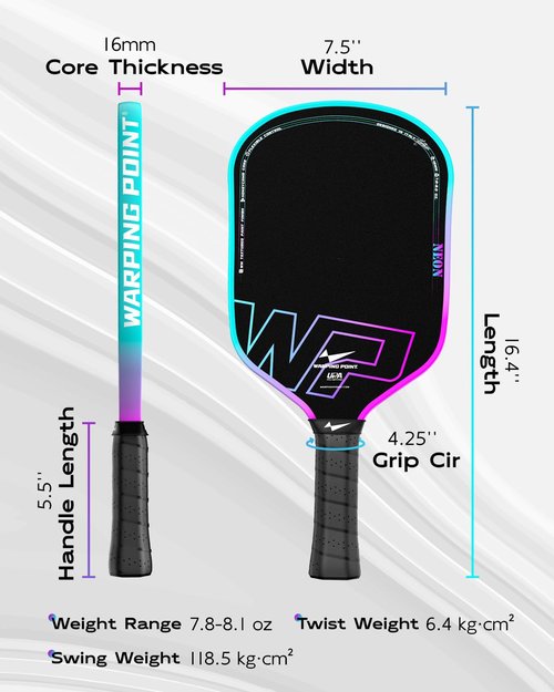 Warping Point Neon Gen 3 Pickleball Paddle, UPA-A Approved, Triple-Layer T700 Raw Carbon Fiber, 16MM EdgeFusion Core, Thermoformed Frame, Tour-Level Spin, Control & Power