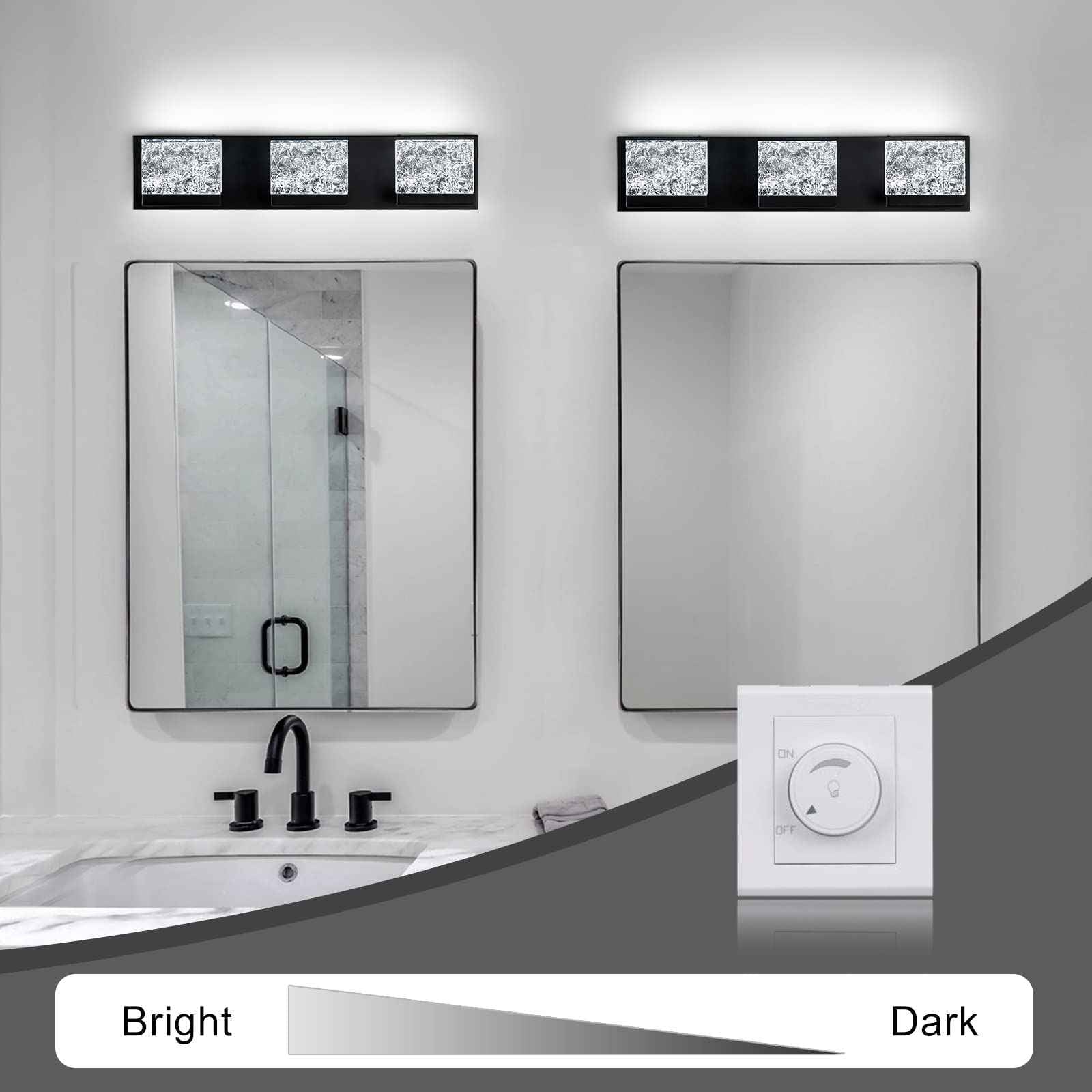 EDISLIVE 21.7in Modern Bathroom Vanity Light Fixtures - 3 Light Dimmable LED Bathroom Wall Lights Over Mirror for Living Room, Bedroom - 6000K
