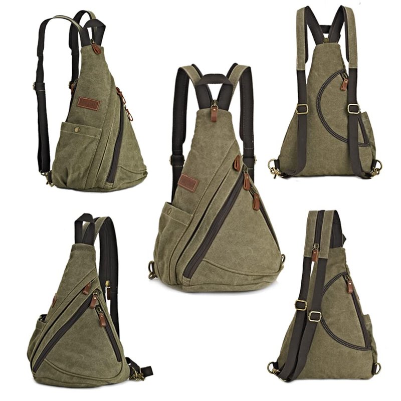 Poeyleja Canvas Sling Bag Convertible Crossbody Bag Chest Bag Shoulder Backpack Casual Daypack for Men Women Outdoor Cycling Hiking Travel (Army Green)