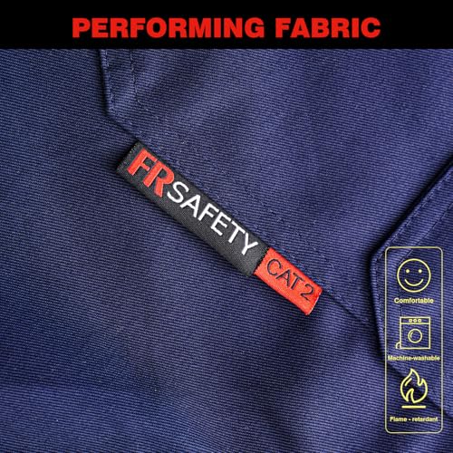 FR Shirt 7oz Fire Resistant Shirts Men's,CAT2 Welding Shirt 100% Cotton Flame Resistant Shirts Navy (X-Large)