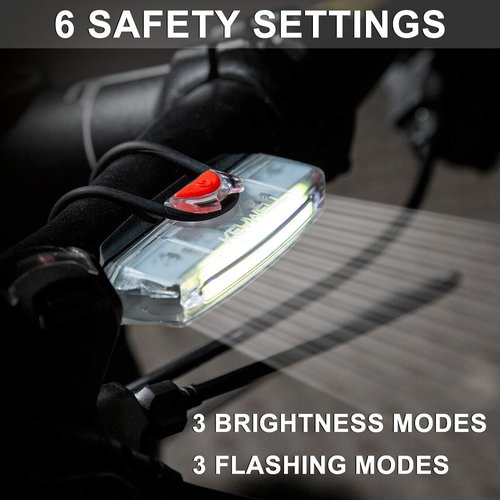 Bike Front Light USB Rechargeable-Super Bright LED Bicycle Headlight with Low Battery Indicator and Modes Memory Functions-Powerful Lumens for Cycling Safety Flashlight (White)