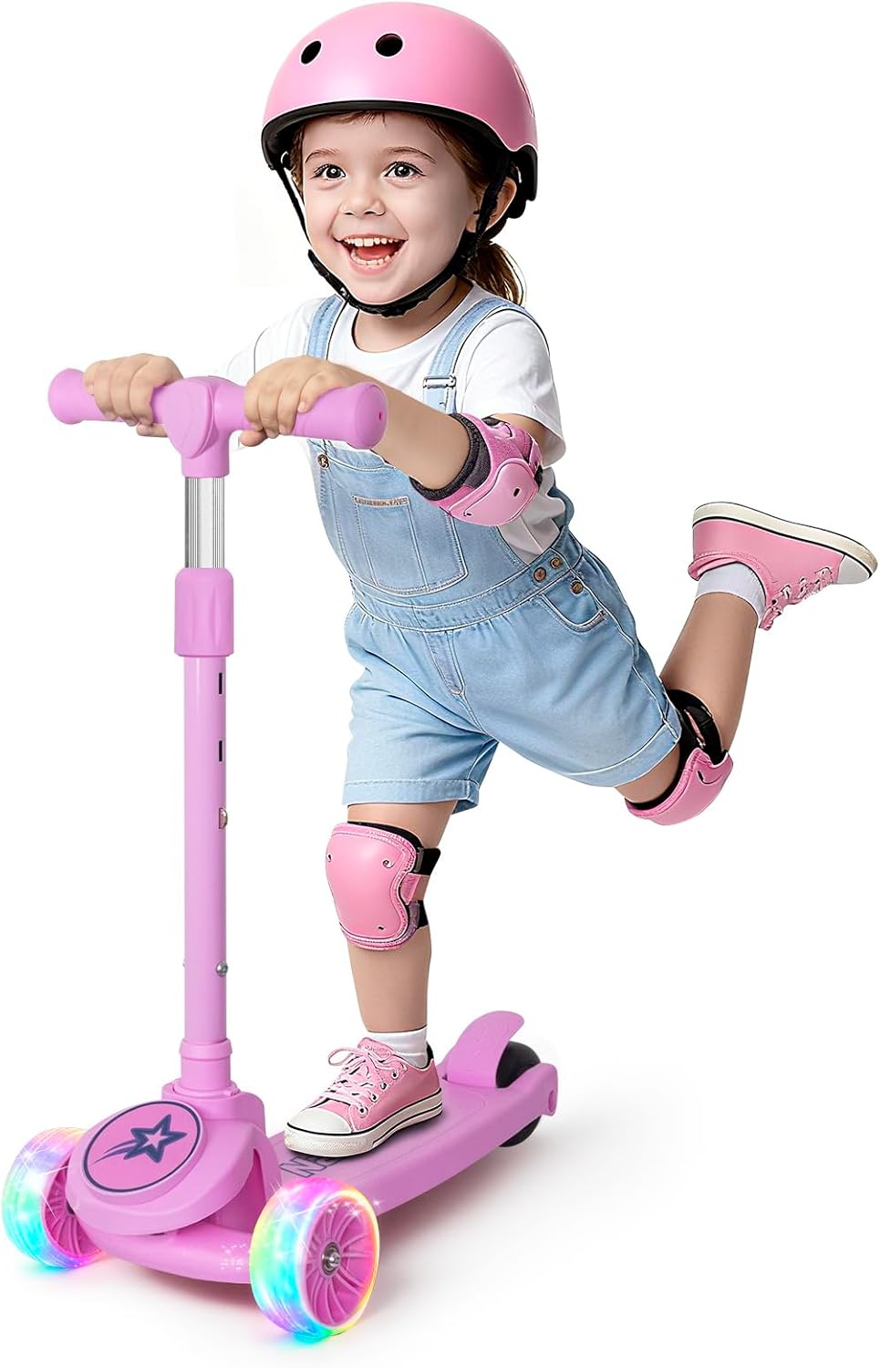 Nattork Kids Scooter - Light Up Wheels & Adjustable Height - Safe 3-Wheel Design for Ages 3-8, Supports Up to 110 LBS