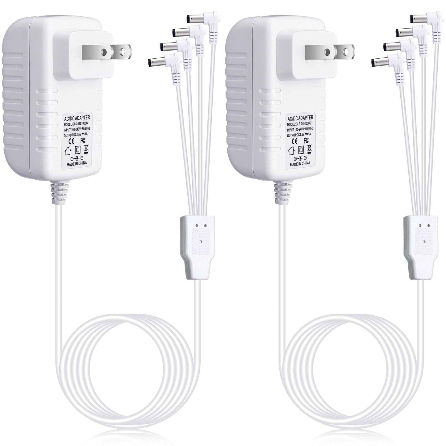 Umigy 2 Pcs 4.5v Power Adapter Compatible with Lemax Lighted Accessory Ac Dc Power Adapter for Christmas Halloween Village Lights Micro Lighting Building Decoration, White (4 Output, Bend)